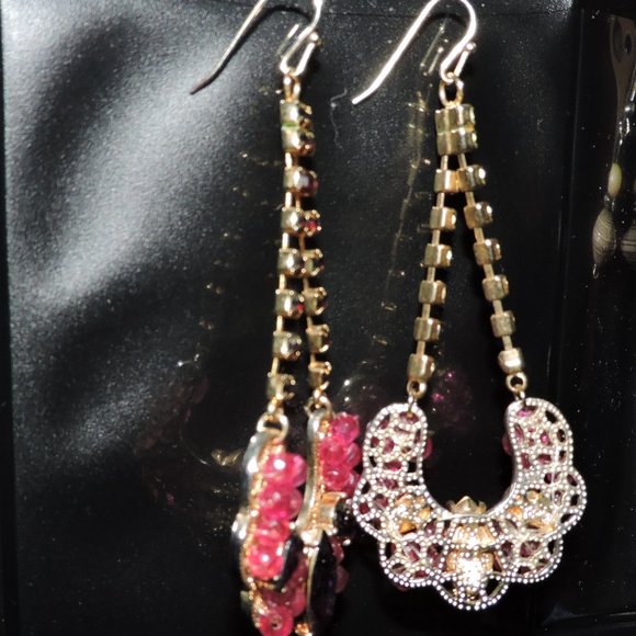 rhinestones!!  fishhook earwire, dangle earrings! PINK & PURPLE   ...   VE2 - Picture 2 of 6